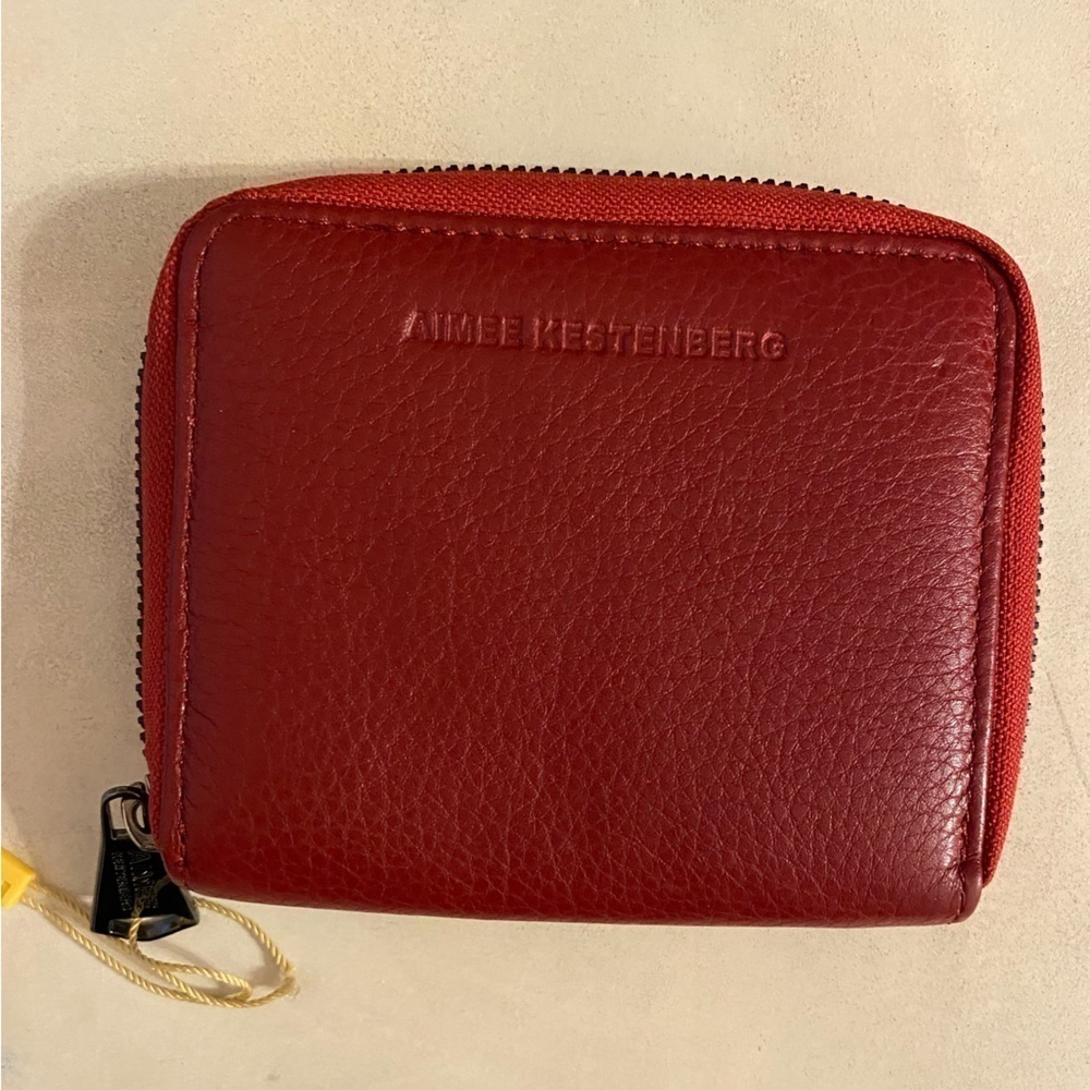 Aimee Kestenberg Red Pebble Leather Zip Around Small Accordion Wallet NWOT